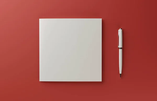 赤の背景、3 d イラストレーションに分離された空白の写実的な小冊子カバー モックアップ. — ストック写真
