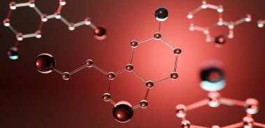 3D çizim. Mutluluk hormonu serotonin molekülünün modeli.