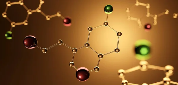 Ilustrație 3d. Modelul moleculei de serotonină, hormonul fericirii . — Fotografie, imagine de stoc