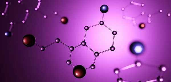 Ilustração 3d. Modelo de molécula de serotonina, Hormônio da Felicidade . — Fotografia de Stock