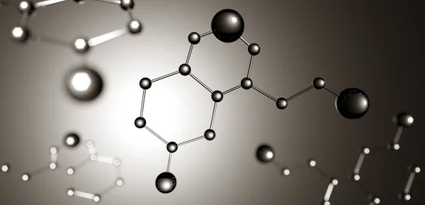 Ilustração 3d. Modelo de molécula de serotonina, Hormônio da Felicidade . — Fotografia de Stock