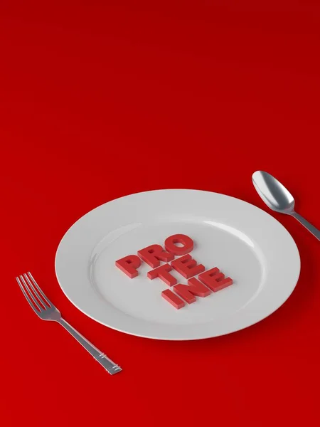 Kiegyensúlyozott étrend koncepció - zsírok, szénhidrátok és a fehérje-fehér tányérra színes háttér - 3D-s illusztráció — Stock Fotó