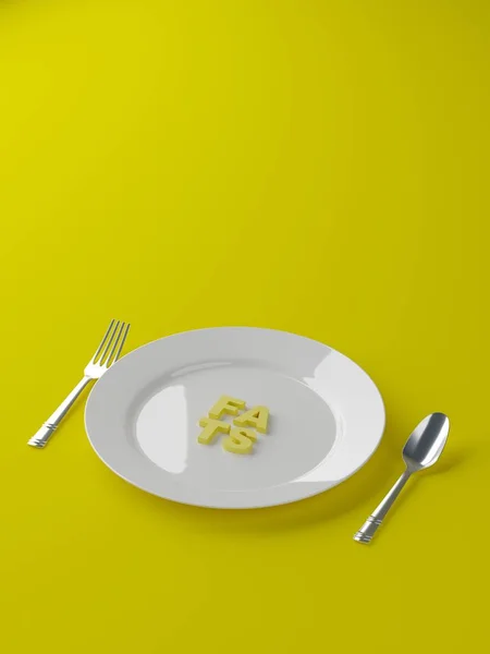 Concepto de dieta equilibrada - grasas carbohidratos y proteínas en el fondo de color de la placa blanca - ilustración 3d —  Fotos de Stock