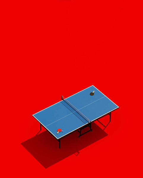 Ping-pong posters design. Table and rackets for ping-pong. 3d illustration