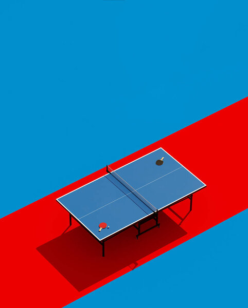 Ping-pong posters design. Table and rackets for ping-pong. 3d illustration