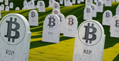 Mezarlık bit sikke graves ile. 3D çizim. Bit sikke kavramı daraltın. RIP
