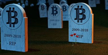 Mezarlık bit sikke graves ile. 3D çizim. Bit sikke kavramı daraltın. RIP
