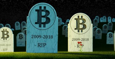 Mezarlık bit sikke graves ile. 3D çizim. Bit sikke kavramı daraltın. RIP