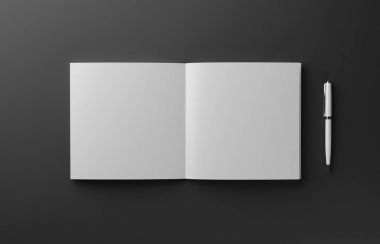 Fotogerçekçi kitap mockup kırmızı zemin üzerine, 3d illüstrasyon izole.