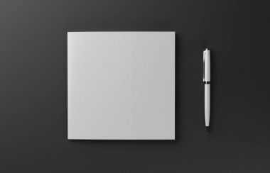 Boş fotogerçekçi kitapçık kapak mockup kırmızı zemin üzerine, 3d illüstrasyon izole.