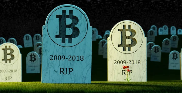 Mezarlık bit sikke graves ile. 3D çizim. Bit sikke kavramı daraltın. RIP