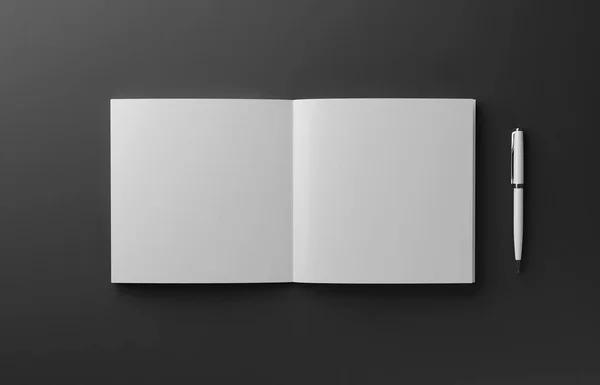 Leere fotorealistische Buch-Attrappe isoliert auf rotem Hintergrund, 3D-Illustration. — Stockfoto