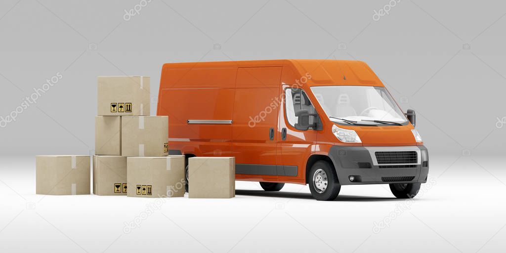 Delivery Van with a Boxes on white background Free Delivery Concept 