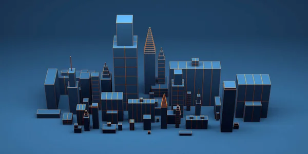 Urban Night Abstract Background Futuristic Blue City Panorama Illustration — Stock Photo, Image