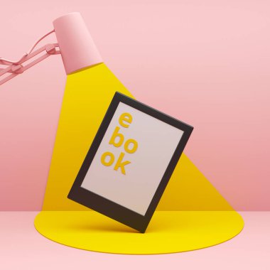 Modern Showcase e-kitabı, arka planda boş alan olan gül arkaplan kavramı üzerine. 3d oluşturma.