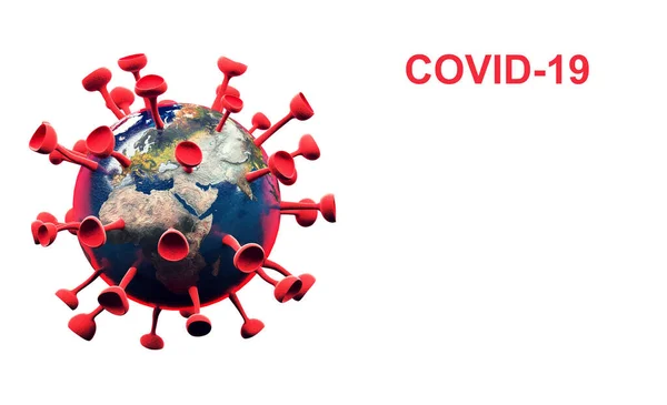 Covid-19 dünyayı silip süpürüyor. Coronavirüs 'le enfekte olmuş Dünya gezegeni. Kopya uzaylı 3D illüstrasyon tasarımı.