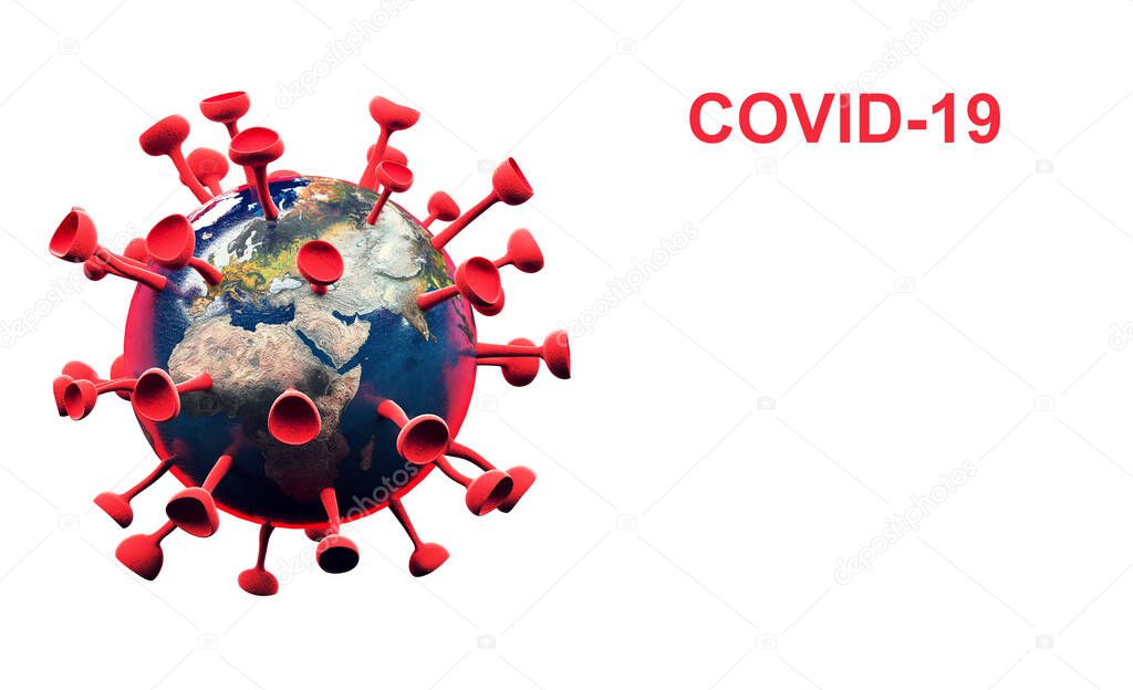 the covid-19 sweeps the world, planet earth infected by coronavirus, 3d illustration concept design with copy space