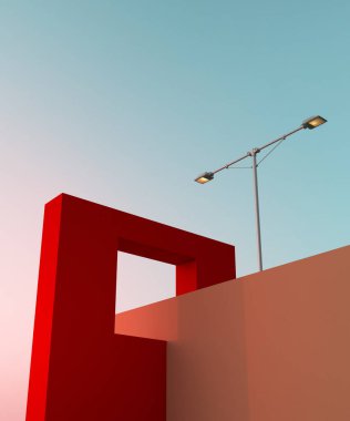 soyut arka plan modern mimari günbatımı renkli tasarım. 3d illüstrasyon