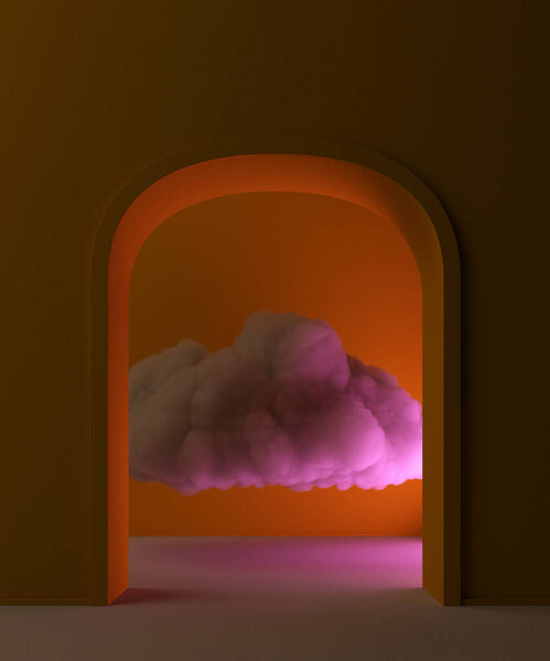 Beautiful cloud inside a room, magical abstract background wallpapers. 3d rendering — Stock Photo, Image