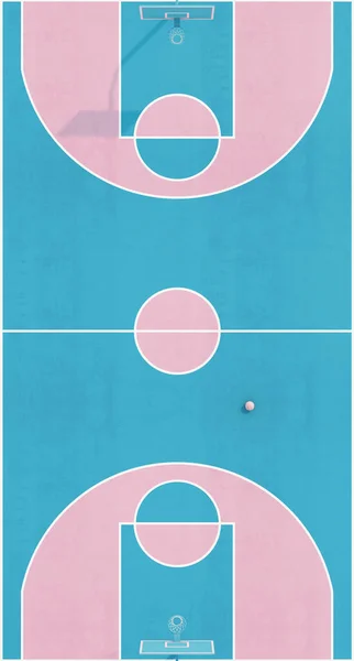 Flygfoto abstrakt pastell rosa blå färg basket domstol med båge och boll minimalistisk sammansättning. 3D-återgivning — Stockfoto
