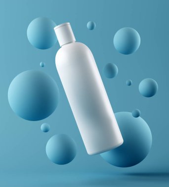 Doğal kozmetik krem, serum, cilt içi boş şişe ambalajı tasarımı. Biyolojik organik ürün. Sunum şablonu. Soyut arkaplan. 3d illüstrasyon.