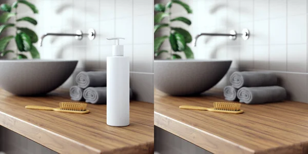 Kozmetik ürünler banyo içi arka planlarını gösteriyor. 3d illüstrasyon