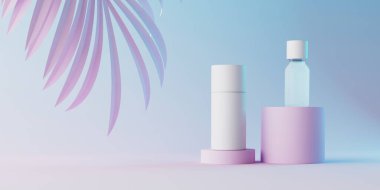 Kozmetik markalaşma ve ambalaj sunumu için minimum arkaplan. Sahne pastel renkleri. 3d illüstrasyon.