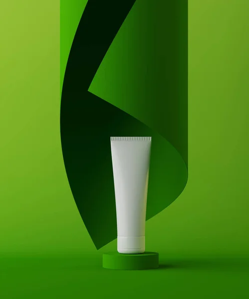 Мінімальний фон для косметичного брендингу та презентації упаковки. Стадія зеленого кольору. 3d ілюстрація . — стокове фото