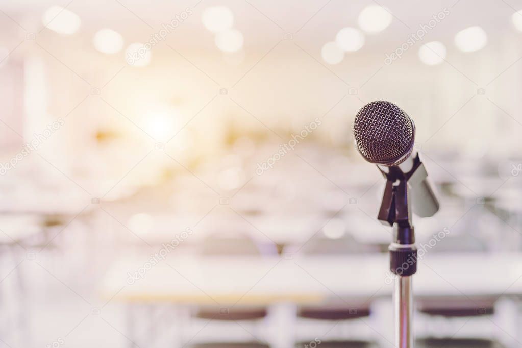 Microphone in Conference Seminar room Event Background.