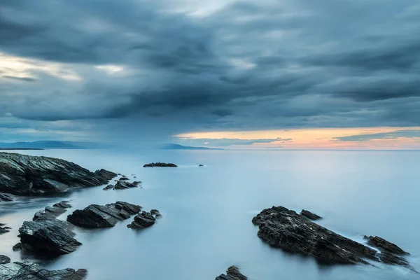 Puesta Sol Nubes Sobre Las Playas Costas Galicia España Donde — Foto de Stock
