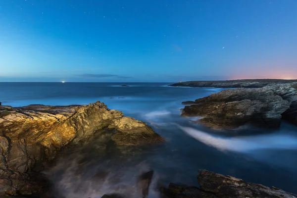 Abend Und Nacht Den Küsten Und Stränden Von Galicien Und Stockbild