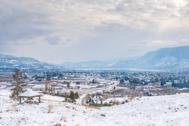 View of city of Penticton in winter looking south from Munson Mountain clipart