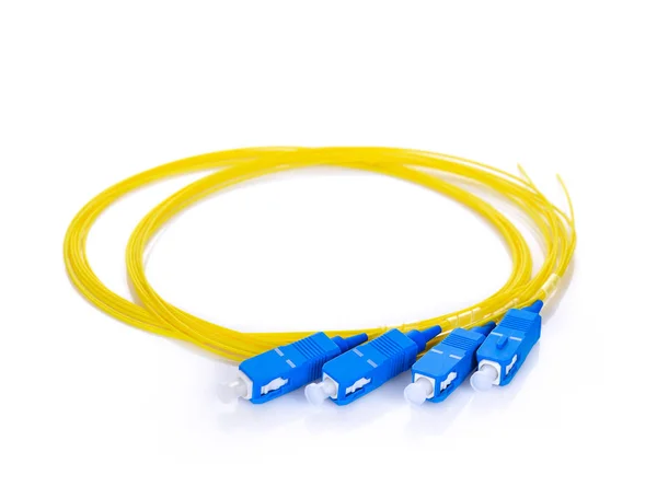 Fiber optic coupler with SC connectors on white background — Stock Photo, Image