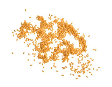 Beyaz arkaplanda izole keten tohumu yığını