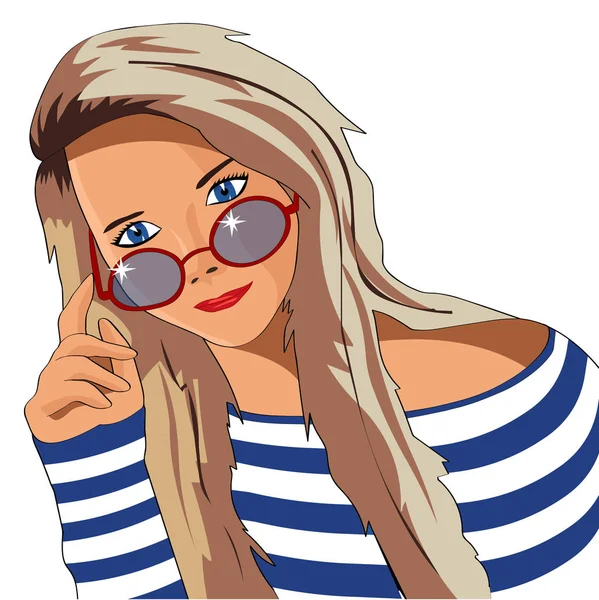 Chica Rusa Gafas Rojas — Vector de stock