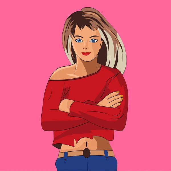 Chica Suéter Rojo Frío Ella Para Congela Noche — Vector de stock