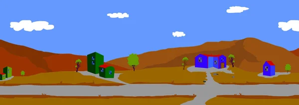 Background for animation, mountains and houses