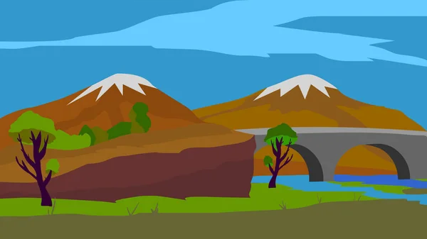 Hintergrund Für Animation Brücke Und Berge — Stockfoto