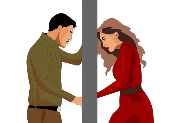 Ilustración Vectorial Compleja Relación Entre Marido Mujer Están Fuera Puerta — Vector de stock