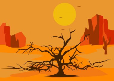 Kurumuş ağaç arka planda güzel sahne, Texas. Vektör çizim