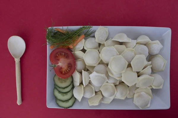 Top View Table Dumplings Vegetables — Foto Stock