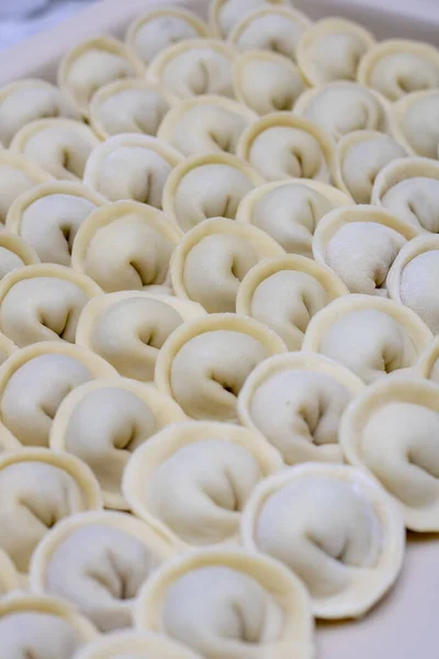 Pelmeni çorba yapacak, kıyma yapacak. Dikey, hiç kimse — Stok fotoğraf