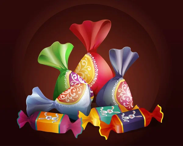 Bonbons Caramel Dans Des Enveloppements Lumineux — Image vectorielle