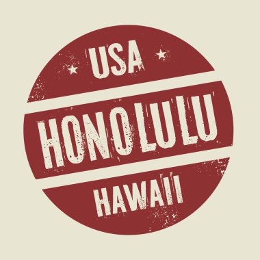 Grunge vintage yuvarlak damga metni Honolulu, Hawaii ile