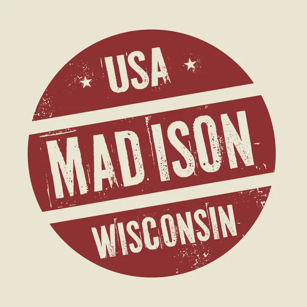Grunge vintage timbro rotondo con testo Madison, Wisconsin — Vettoriale Stock