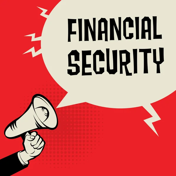 Χέρι τηλεβόα, επιχειρηματική ιδέα με κείμενο χρηματοοικονομικής ασφάλειας — Διανυσματικό Αρχείο