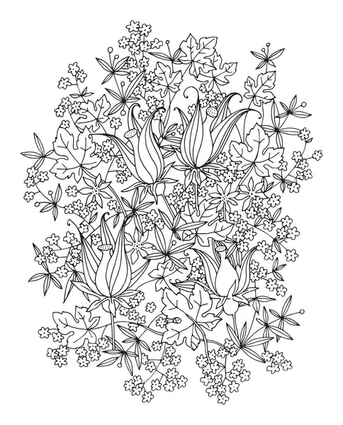 白地に手描きの花 — ストックベクタ