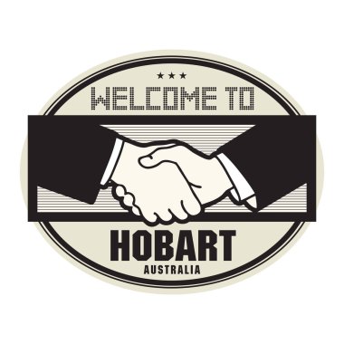 Damga veya etiket, el sıkışma ile iş kavramı ve metin Wel