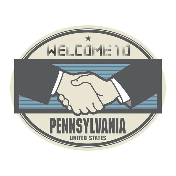 Hoşgeldiniz Pennsylv için el sıkışma ile iş kavramı ve metin — Stok Vektör