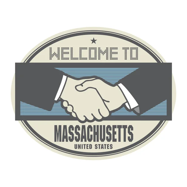 Business concept with handshake and the text Welcome to Massachu — Stock Vector